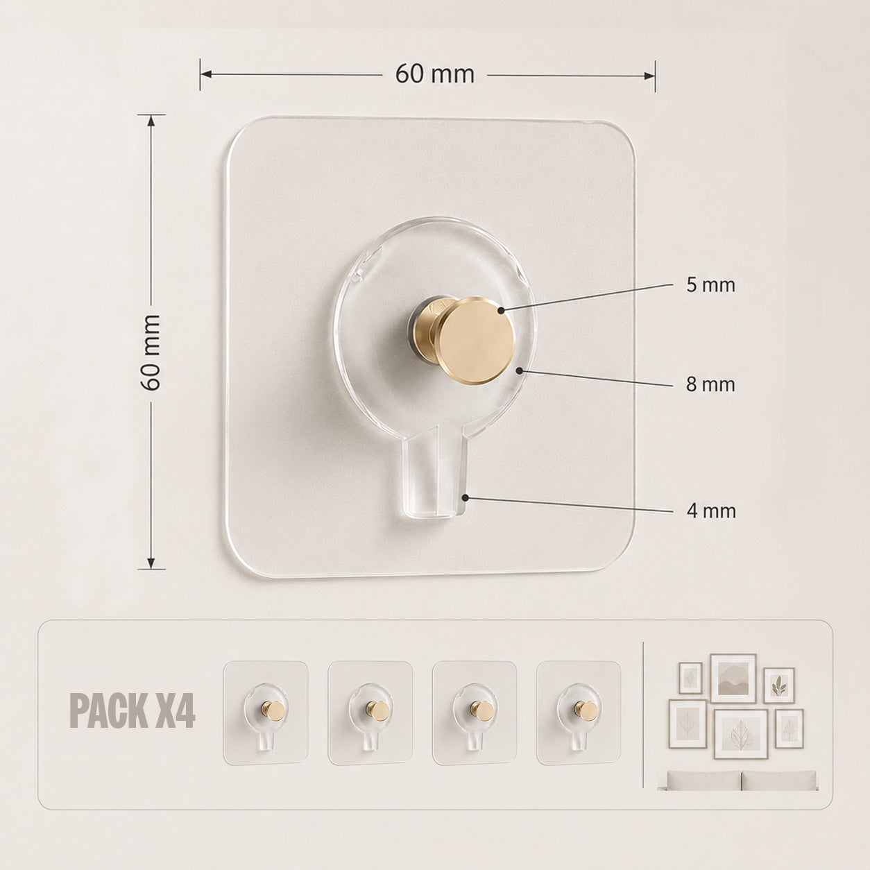Pack de 4 Soportes Adhesivos para Colgar